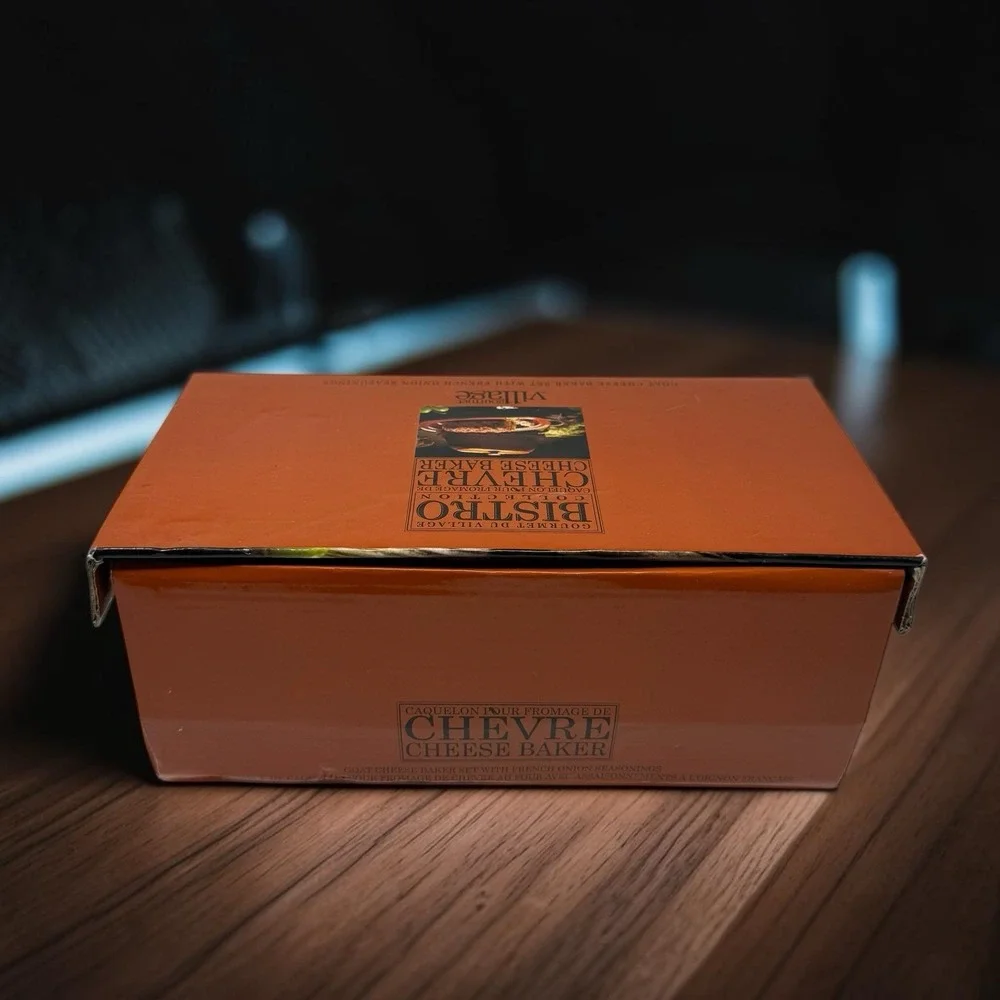 Village Gourmet Chevre Goat Cheese Baker Burnt Orange Ceramic Dish Box Seasoning